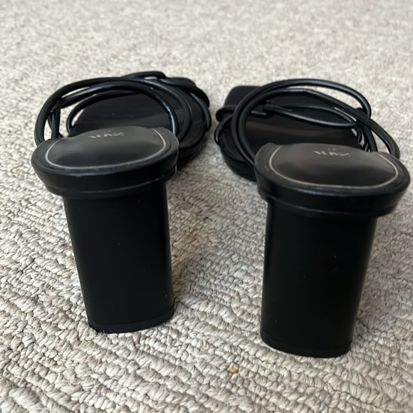 Zara Black Leather Strappy Block Heel Square Toe Mule Sandal Size 41 US 10 - Picture 8 of 11